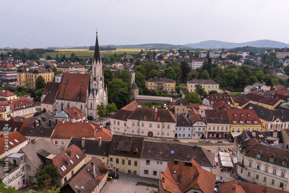 View of the city of Melk, owner of its famous Benedictine abbey. Austria (Europe)