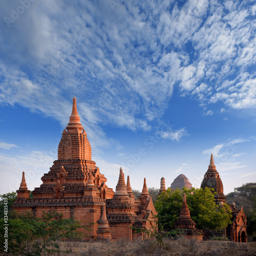 view at the valley of Bagan with its ancient buddhist pagodas, Myanmar (Burma)