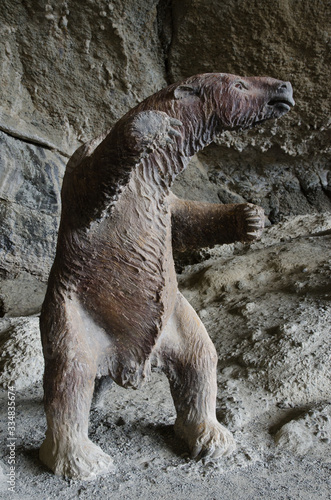 Life size replica of the prehistoric giant ground sloth called Mylodon. photo