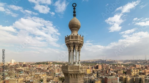 Bab Zuweila gate tower and Cairo city skyline. Time lapse video. photo