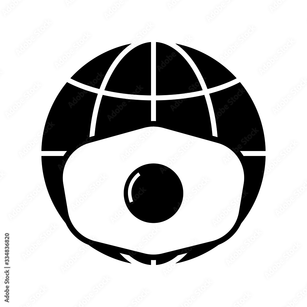 Icon of globe in respirator or face mask with valve. Protection of planet from COVID-19 coronavirus infection or other biological or environmental danger. Vector Illustration Icon of globe in respirator or face mask with valve. Protection of planet from COVID-19 coronavirus infection or other biological or environmental danger. Vector Illustration