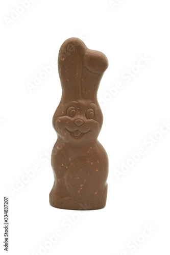 eastern, sweets and confectionery concept - chocolate bunny isolated on white background, easter bunny