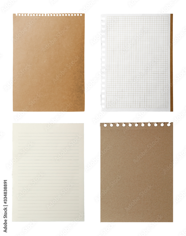 Fototapeta premium Set of different notebook papers on white background