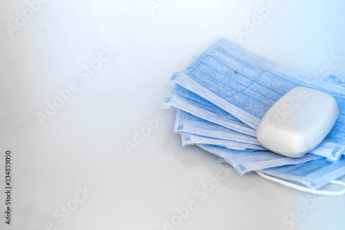 soap and mask on a white background