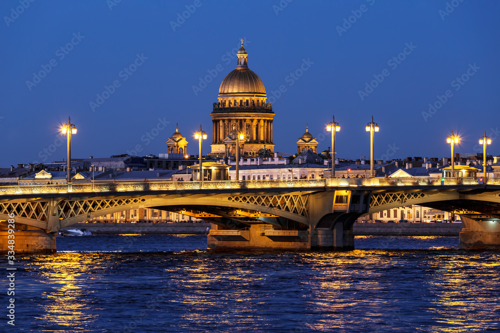 Annunciation bridge, St. Isaac's Cathedral in the evening light during the white nights. Saint Petersburg, Russia