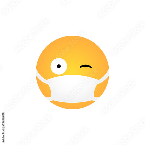 Wink Kawaii emoticon with medical mask isolated on white background. Corona virus protection concept. Emoji flat design for social media chat, web, infographics, apps. Vector illustration