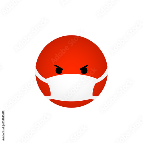 Angry Kawaii emoticon with medical mask isolated on white background. Corona virus protection concept. Emoji flat design for social media chat, web, infographics, apps. Vector illustration