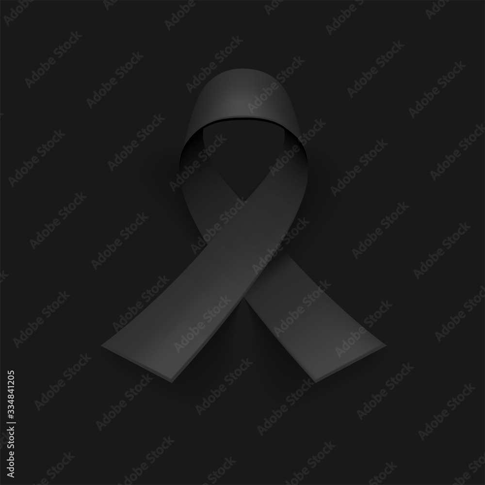 Awareness ribbon. Mourning and melanoma symbol. Black background ...