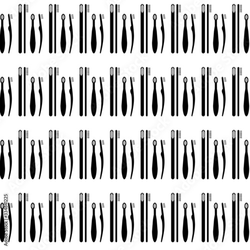 Oral hygiene icons. Dental cleaning kit. Vector seamless pattern. Manual toothbrush, toothpaste, toothbrush for baby. Isolated on white background.