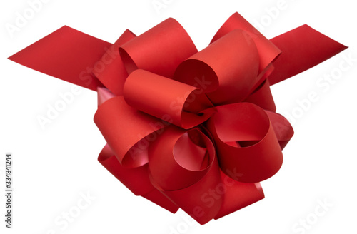 Big beautiful red bow for gift, gift wrapping, banner, advertisement, congratulation.