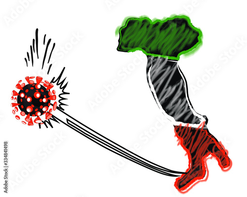  Italia Unita. Un'immagine simbolica dell'Italia colorata dal tricolore nazionale che combatte il coronavirus. photo