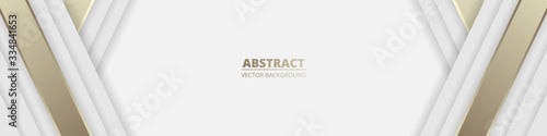 White wide luxury abstract background with golden lines and shadows. Modern light wide banner with golden luminous lines. Futuristic abstract backdrop. Vector illustration EPS 10.