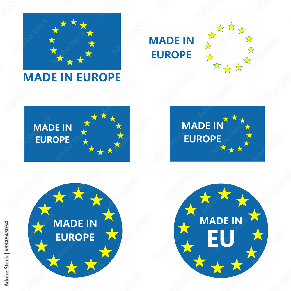 Made in Europe labels. Stamps Made in Europe for certified and quality products