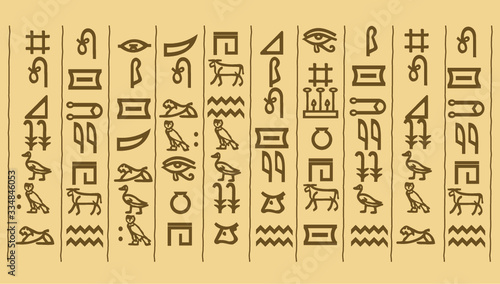 Ancient Egyptian pattern hieroglyphs. Ethnic decoration, history manuscript, mythology and traditional. Vector illustration photo