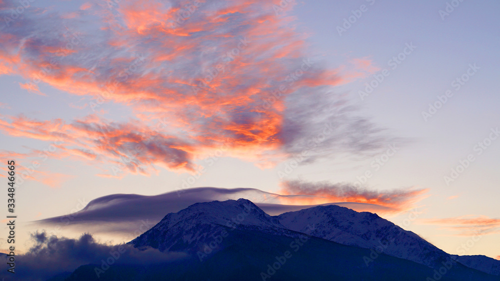 Sunset mountains sky clouds nature