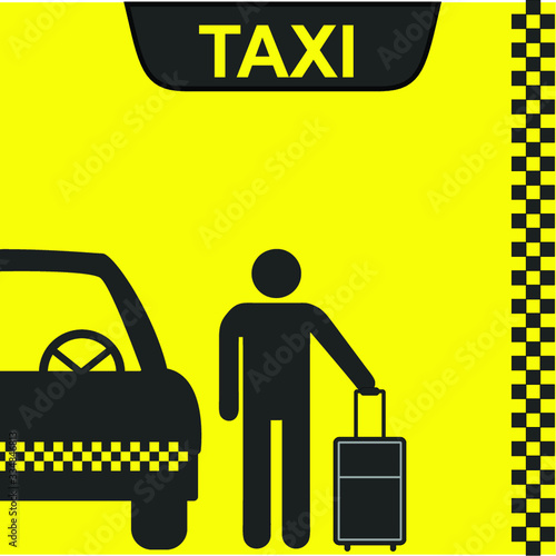 Taxi, checkered taxi, car, passenger, transportation, trip. Flat design, vector illustration, vector.
