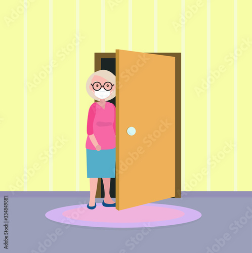 Old woman, with mask, vector illustration