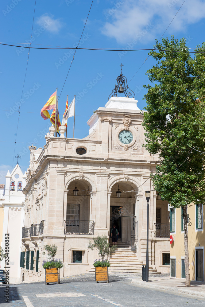 Mahon / Spain 28.09.2015.Mahon town hall and its main street