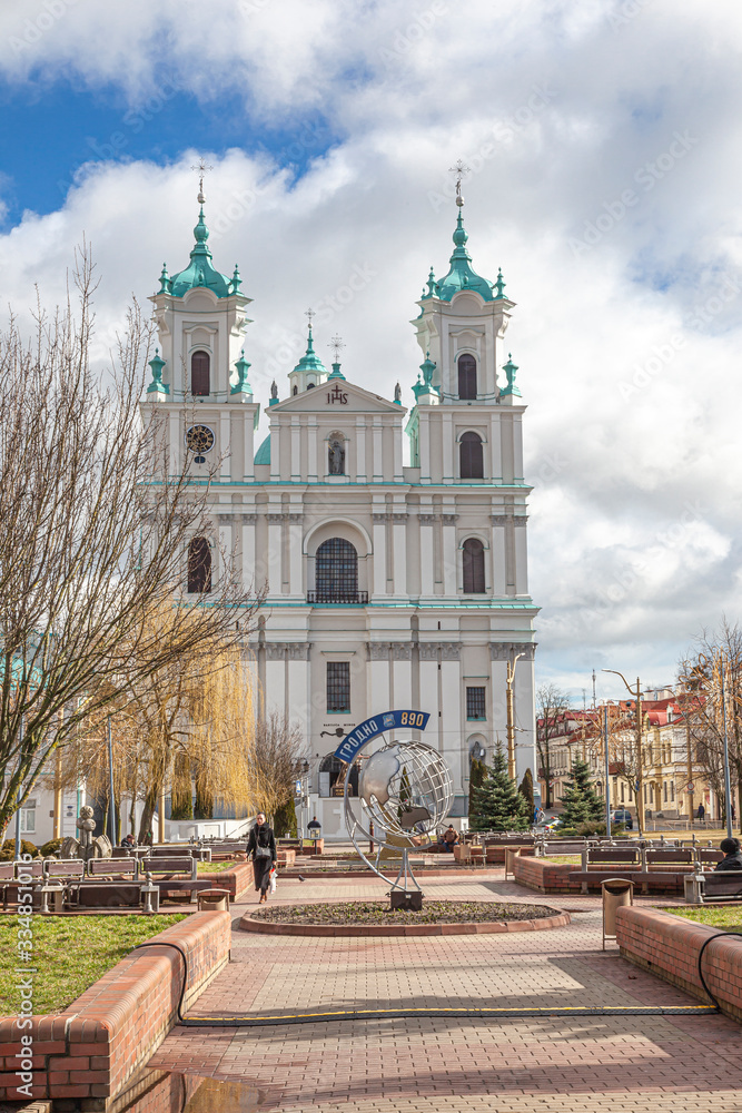 The city of Grodno. Soviet square. Cathedral Church of St. Francis Xavier