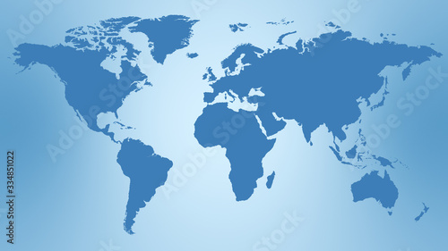 Blue World Map. Continents on blue background  world map flat illustration.