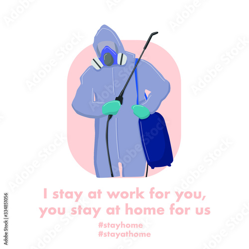 Coronavirus Covid-19 awareness campaign for social media with doctors medical team: I stay at work for you, you stay at home for us