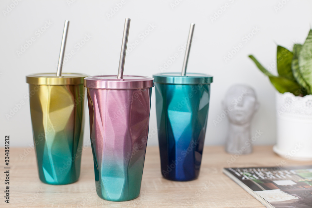a thermocup with a metal tube for delicious drinks with you, a beautiful thermo-glass for every day in the style of zero waste. Eco life a thermocup with a metal tube for delicious drinks with you, a beautiful thermo-glass for every day in the style of zero waste. Eco life