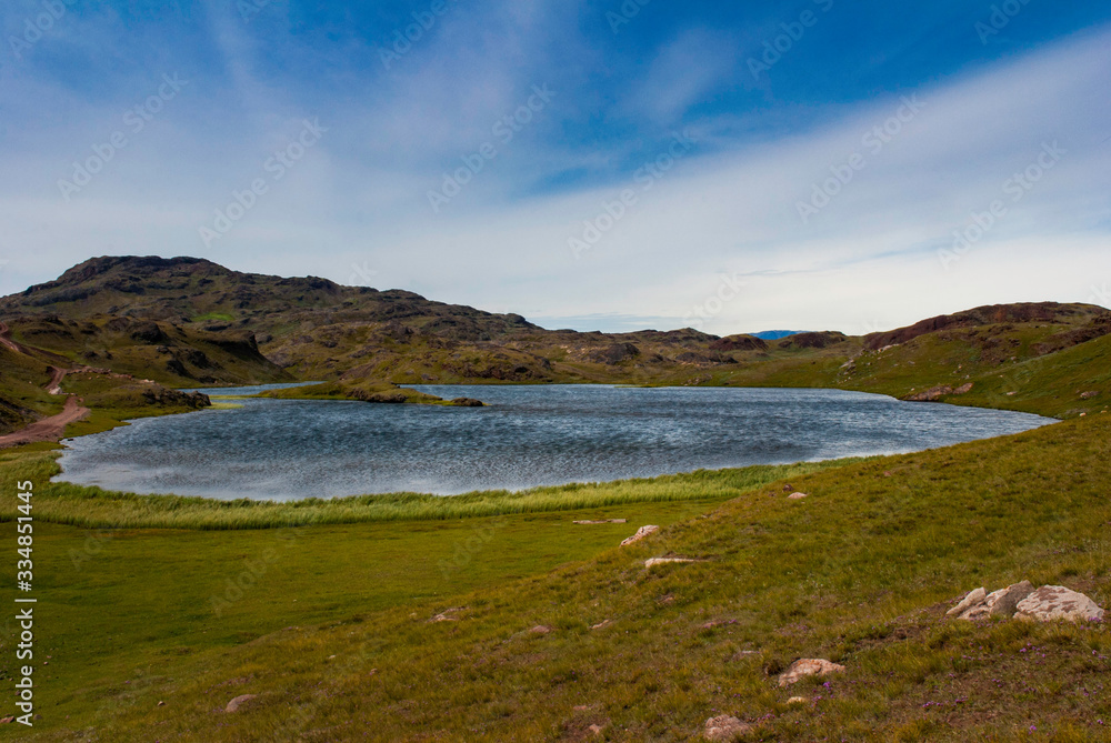 Glacial lake in the mountains of Greenland.