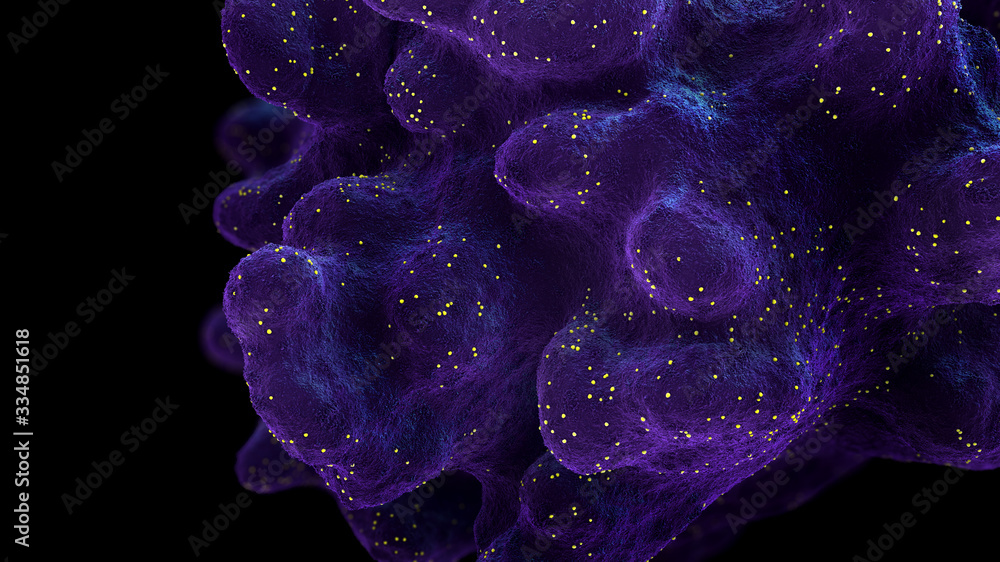 Fototapeta premium Cell infected with virus particles causing cell death- 3d illustration