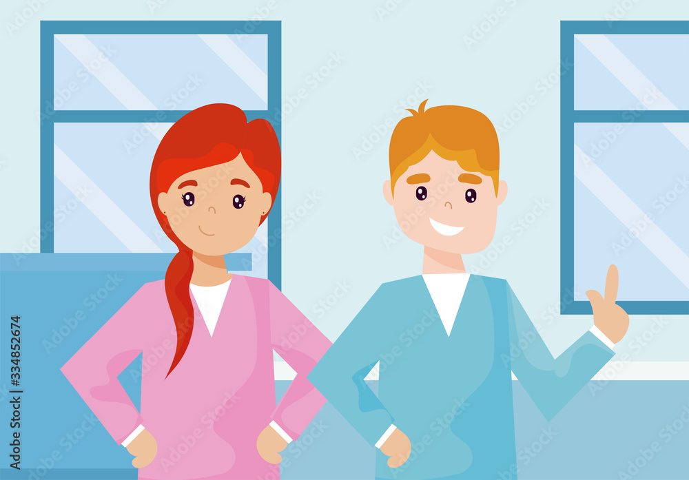 Fototapeta premium card with man and woman nurses