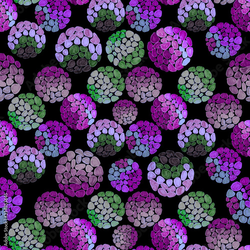 Creative seamless pattern with hand drawn circles with spots and triangles. G...