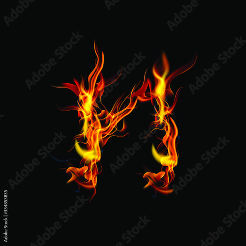 letter N fire or shades of horror, burning letters, Latin fonts from fire, collection of fonts, fire for creative business logos and GAME © arifandy