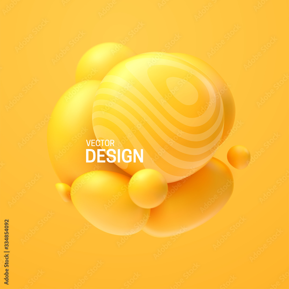 Abstract composition with 3d spheres cluster. Colorful glossy bubbles ...