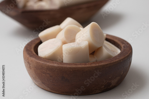 Sliced palm heart in a bowl