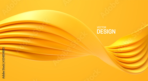 Abstract wave isolated on yellow background. Vector 3d illustration. Plastic flowing ribbons. Colorful flowing shape. Smooth streaming object. Minimal decoration element for design