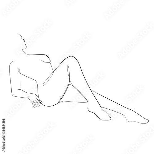 Nude woman silhouette one line drawing on white isolated background. Vector illustration