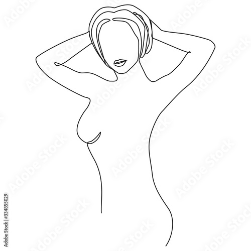 Nude woman silhouette one line drawing on white isolated background. Vector illustration