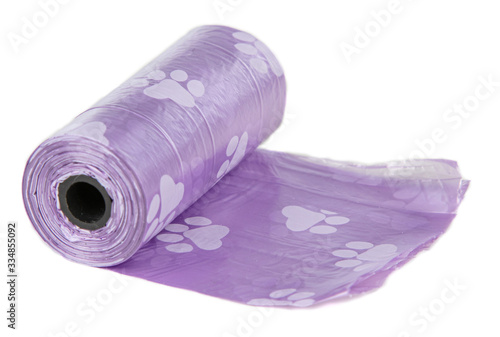 Purple bag roll for collecting dog excrement