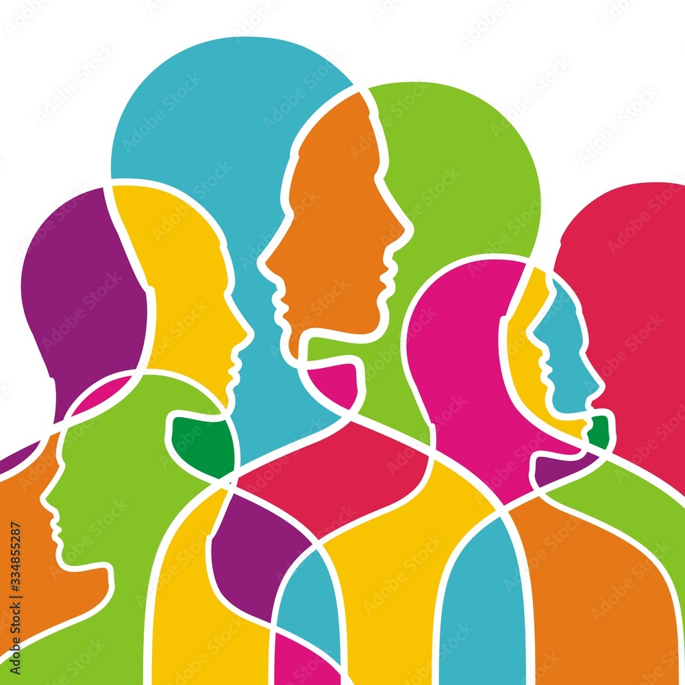 Silhouette of a group of people with a thin line. Silhouette of a group of people with a thin line.