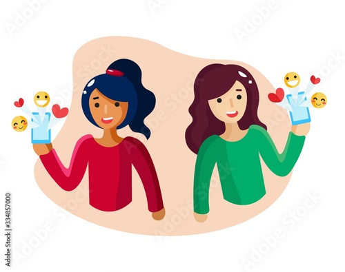 Two women holding phones