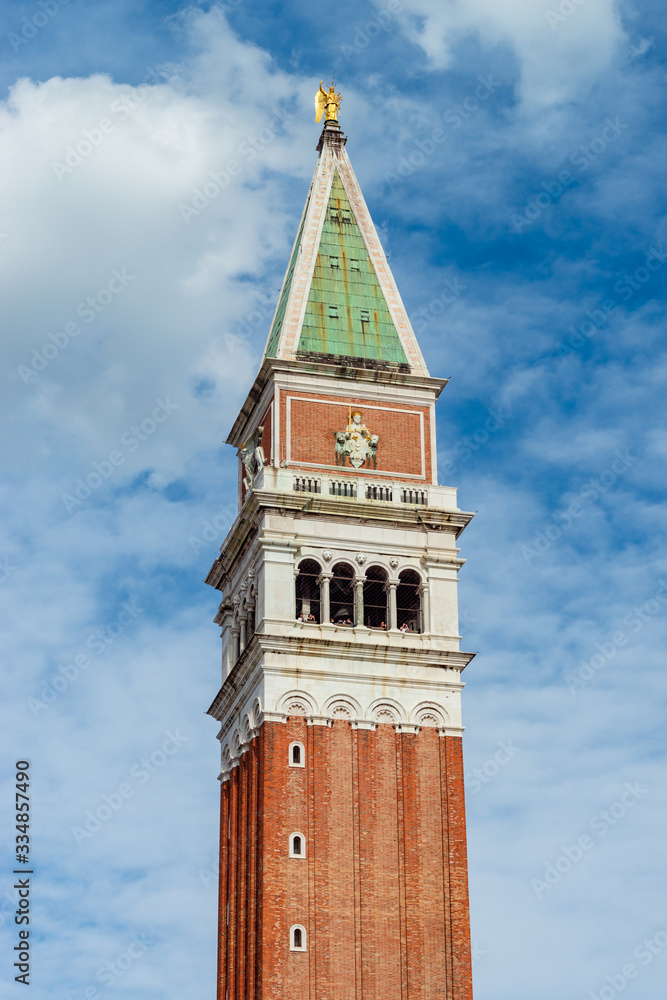 St. Mark's Square in Venice. Tall bell tower on a sunny day.