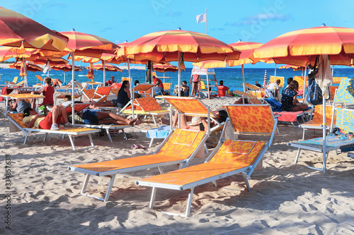 Deck chairs in beach in San Vito lo Capo Sicily
