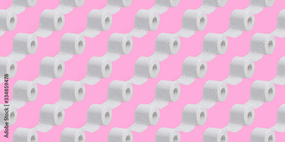 Fototapeta premium Creative seamless pattern layout of toilet paper rolls. Minimal outbreak of coronavirus. Panic concept.