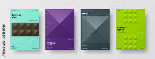 Company identity brochure template collection. Business presentation vector A4 vertical orientation front page mock up set. Corporate report cover abstract geometric illustration design layout bundle.