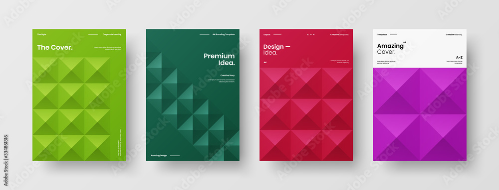 Company identity brochure template collection. Business presentation vector A4 vertical orientation front page mock up set. Corporate report cover abstract geometric illustration design layout bundle.