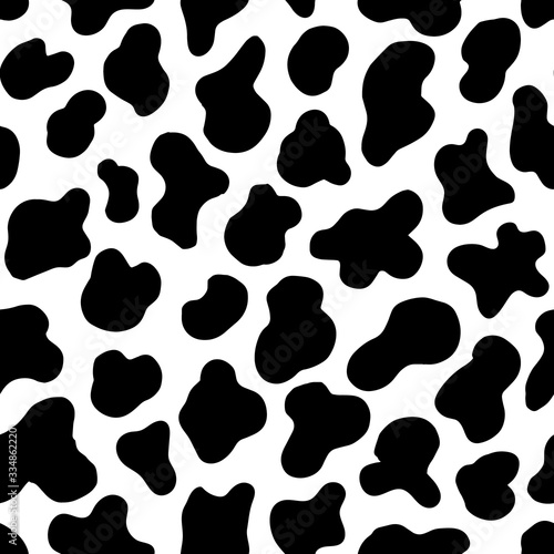 Animal seamless pattern. Cow Hide, Holstein cattle texture. Mammals Fur. Print skin. Predator Camouflage. Printable Background. Vector illustration.