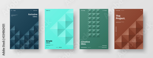 Company identity brochure template collection. Business presentation vector A4 vertical orientation front page mock up set. Corporate report cover abstract geometric illustration design layout bundle.