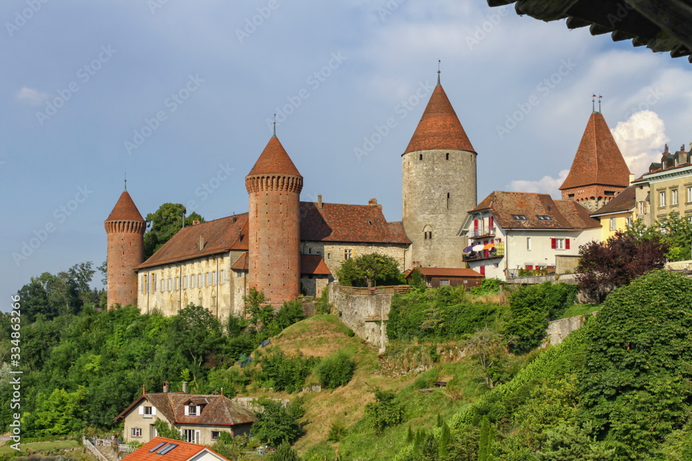 Chenaux Castle at Estavayer-le-Lac by day, Fribourg, Switzerland
