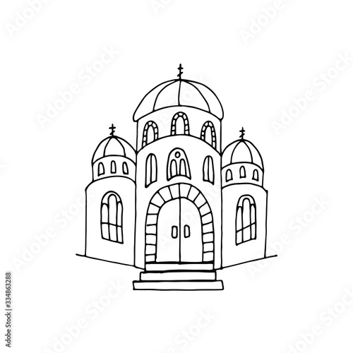 Wallpaper Mural Orthodox church with domes. Outline stock vector sketch, isolated on white background Torontodigital.ca