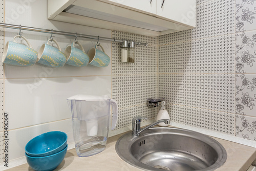 small kitchen interior of flat apartments or hostel