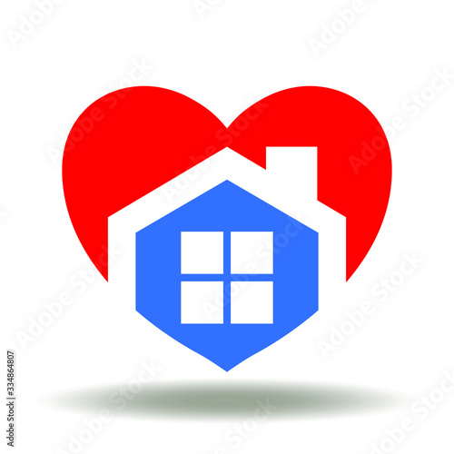 Quarantine Stay At Home Logo. Heart House Icon Vector. Corona Virus Epidemy Health Care People Self Isolation Illustration.